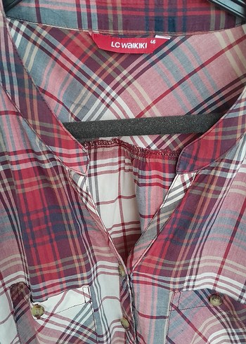 Kadın Kırmızı Ekose Kısa Kollu Gömlek - Görsel 2