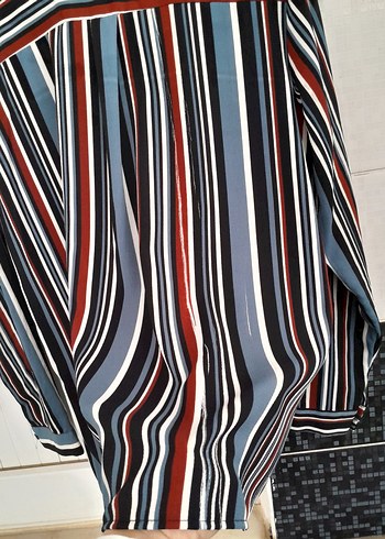 Çizgili Uzun Kollu Kadın Gömlek - Görsel 4