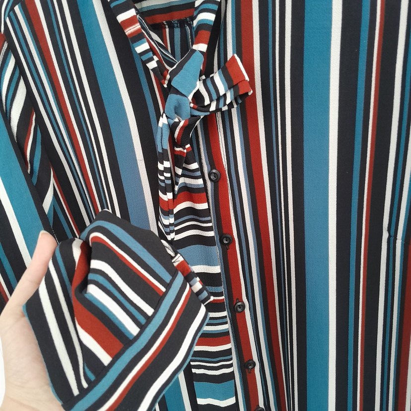 Çizgili Uzun Kollu Kadın Gömlek - Görsel 3