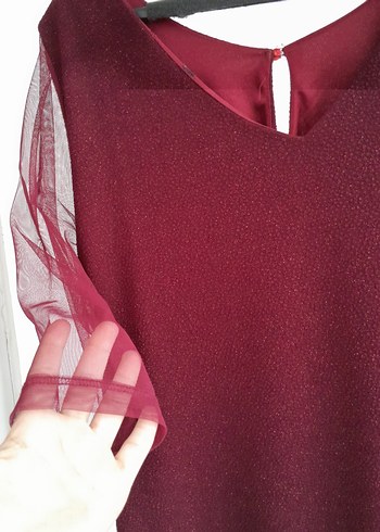 Bordo Parlak Midi Kadın Elbise - Görsel 3