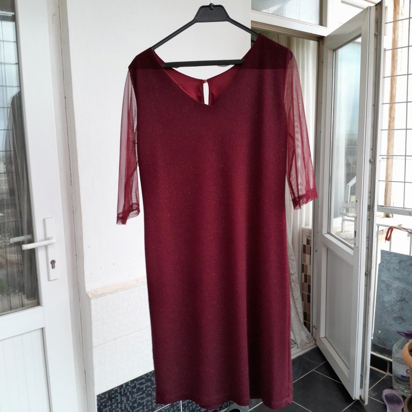 Bordo Parlak Midi Kadın Elbise - Görsel 2