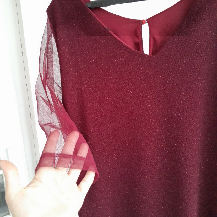 Bordo Parlak Midi Kadın Elbise - Görsel 3