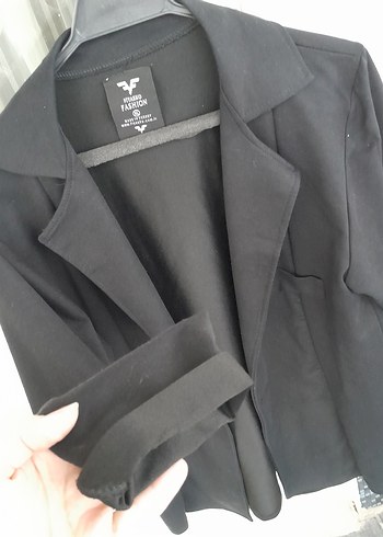 Kadın Siyah Düğmeli Blazer Ceket - Görsel 3