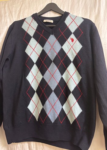 U.S Polo Assn. Lacivert Argyle V Yaka Triko Kazak