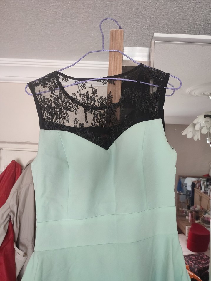 Drapeli Turkuaz Siyah Midi Elbise - Görsel 2