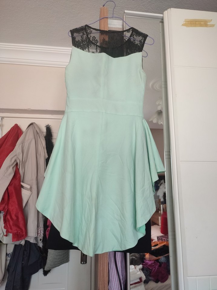 Drapeli Turkuaz Siyah Midi Elbise - Görsel 3