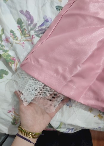 Abiye Pembe boyundan bağlamalı fiyonklu lolita Midi Abiye Elbise