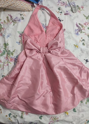38 Beden pembe Renk Pembe boyundan bağlamalı fiyonklu lolita Midi Abiye Elbise