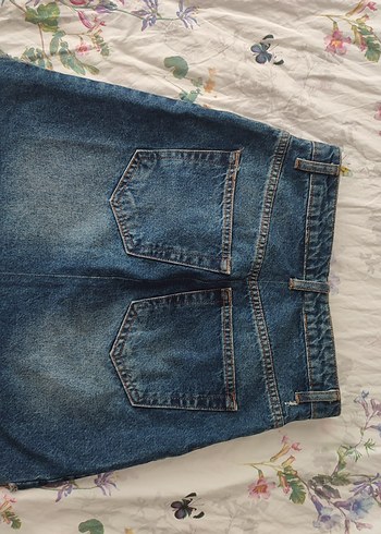 Bershka Düğmeli Mavi Denim Mini Etek