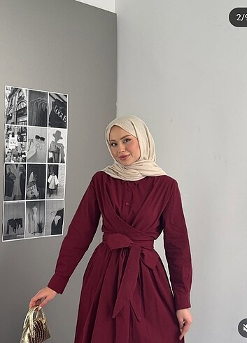 Diğer Bordo bağlamalı elbise 