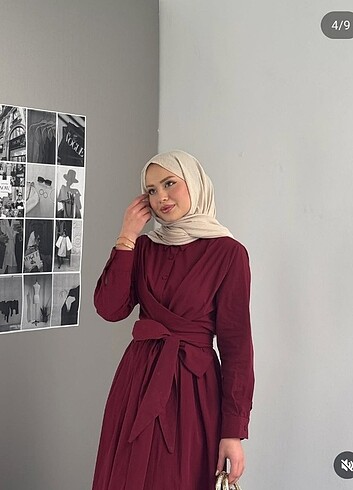 l Beden bordo Renk Bordo bağlamalı elbise 