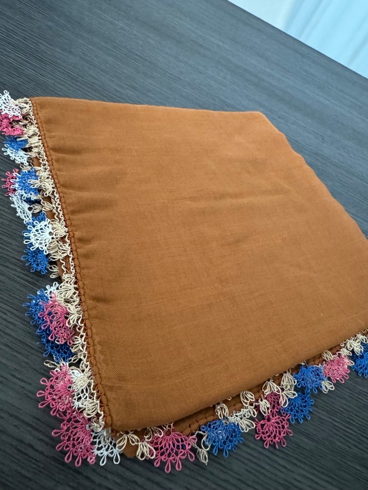 Dantel İşlemeli Kahverengi Bohem Kadın Fuları - Görsel 2