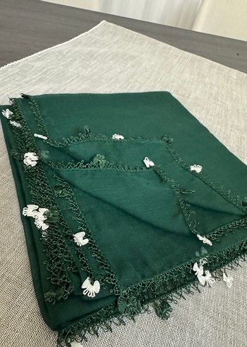 Dantel Detaylı Koyu Yeşil Kadın Şal - Görsel 2