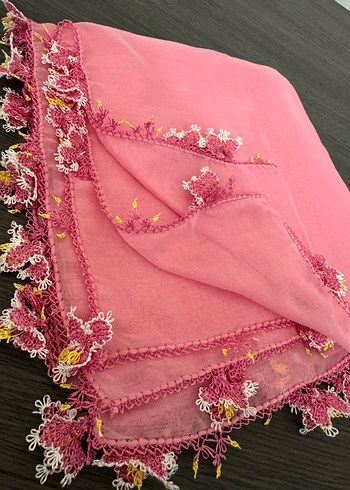 Dantel İşlemeli Pembe Kadın Fular - Görsel 2