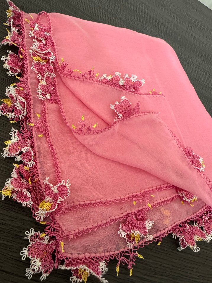 Dantel İşlemeli Pembe Kadın Fular - Görsel 2