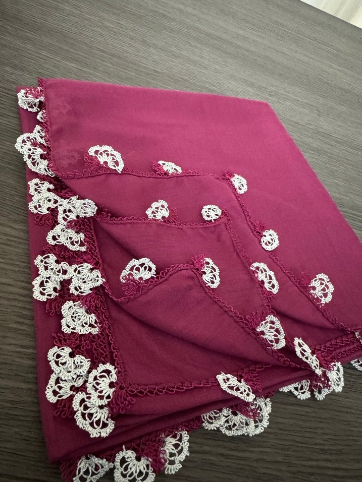 Dantelli Bordo Kadın Fular - Görsel 3