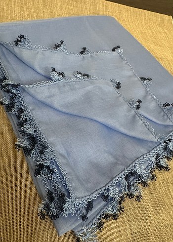 Dantel Detaylı Mavi Kadın Fular - Görsel 2