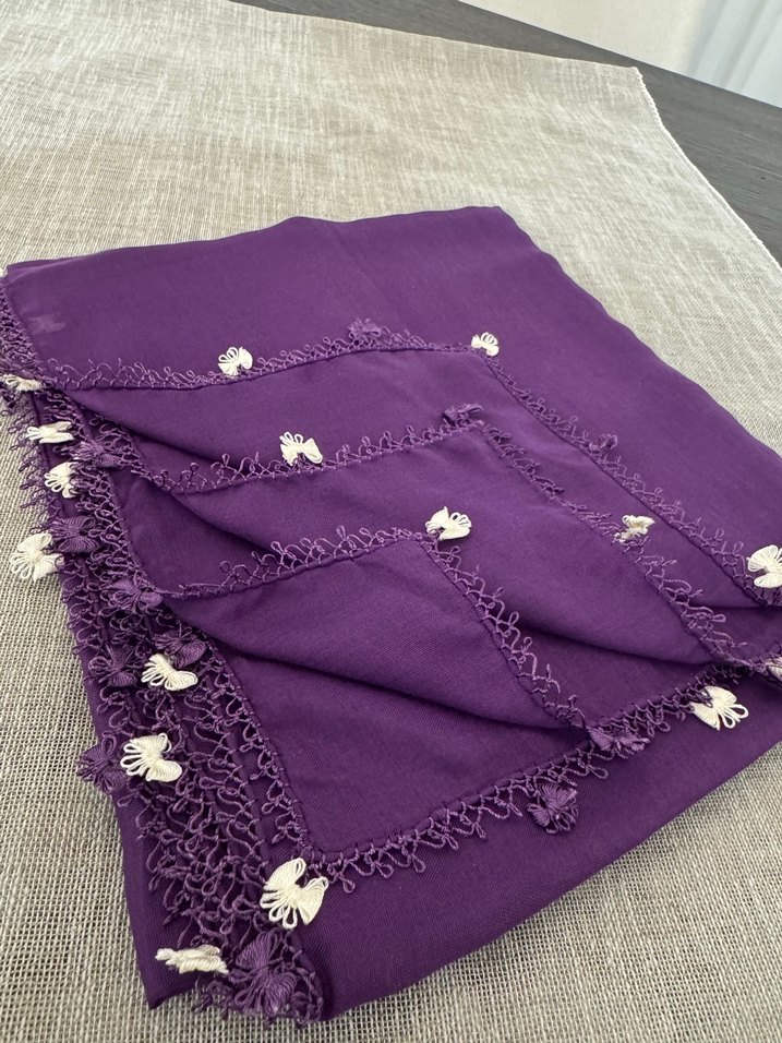 Mor Dantel Detaylı Bohem Kadın Fular - Görsel 2