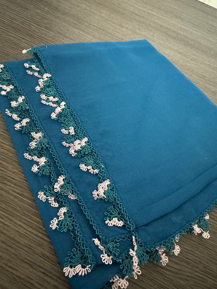 Dantel Detaylı Turkuaz Kadın Şal - Görsel 2