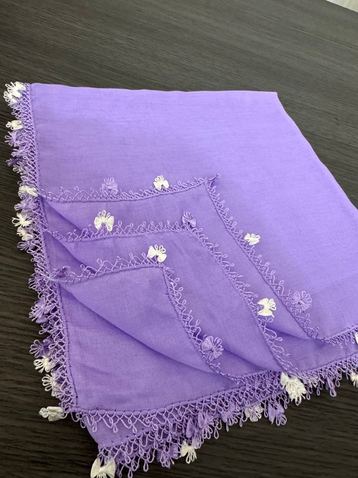 Dantel Detaylı Mor Bohem Kadın Şal - Görsel 3