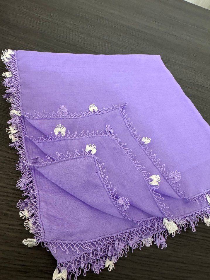 Dantel Detaylı Mor Bohem Kadın Şal - Görsel 2