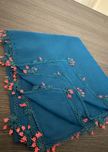 Dantel Kenarlı Turkuaz Bohem Kadın Şal - Görsel 3