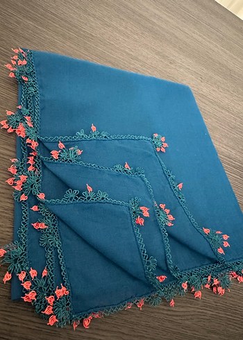 Dantel Kenarlı Turkuaz Bohem Kadın Şal - Görsel 2