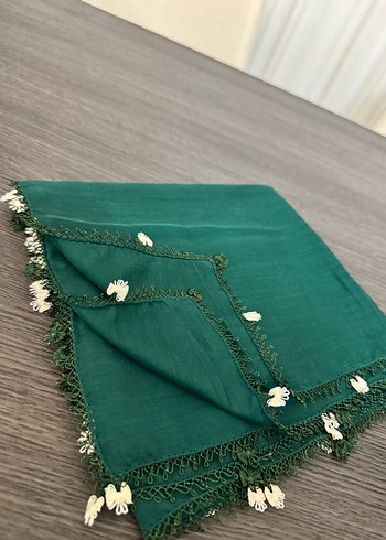 Dantelli Parlak Yeşil Bohem Kadın Şal - Görsel 2