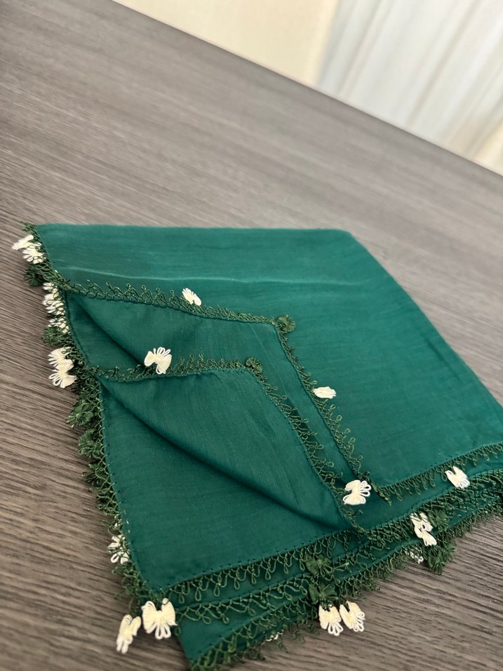 Dantelli Parlak Yeşil Bohem Kadın Şal - Görsel 2