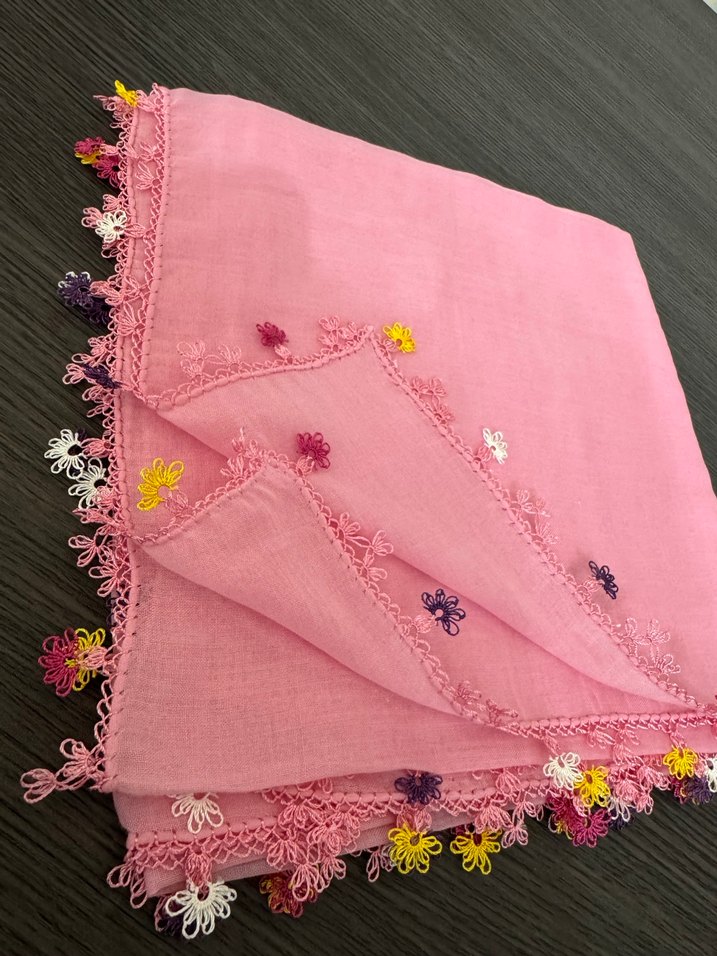 Dantel Detaylı Pembe Kadın Şal - Görsel 2