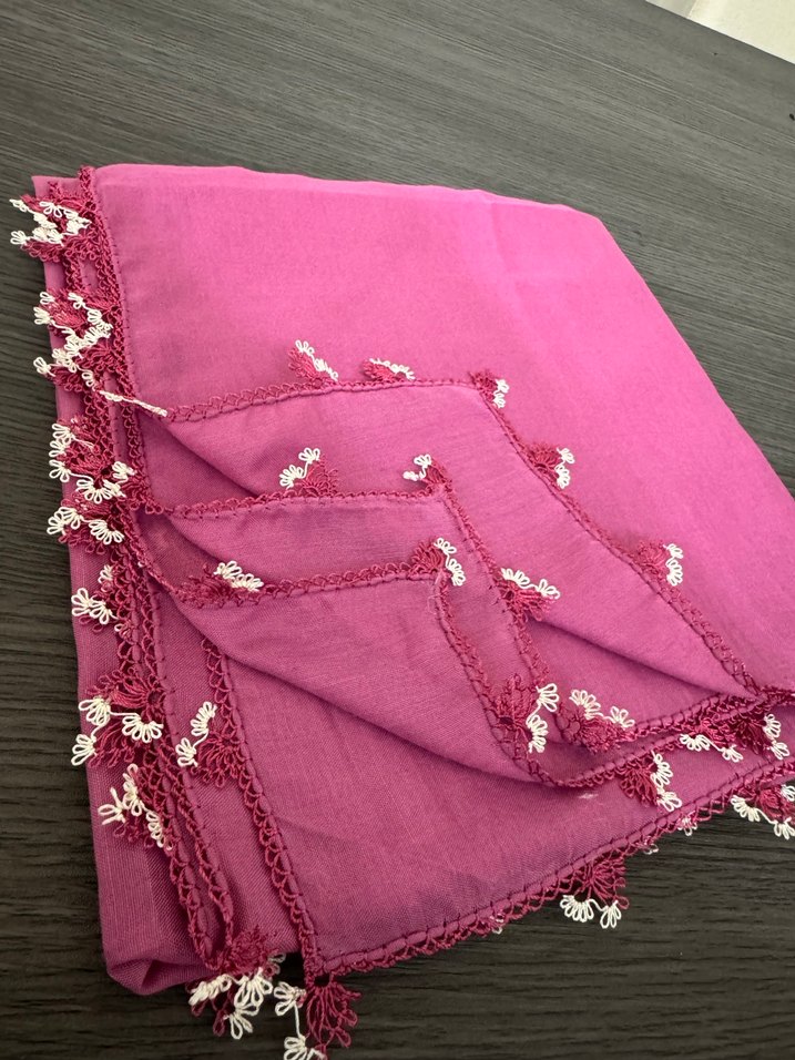 Dantel Detaylı Pembe Kadın Fular - Görsel 2