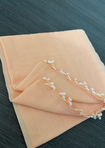 İnce İşlemeli Bej İpek Kadın Fular - Görsel 2