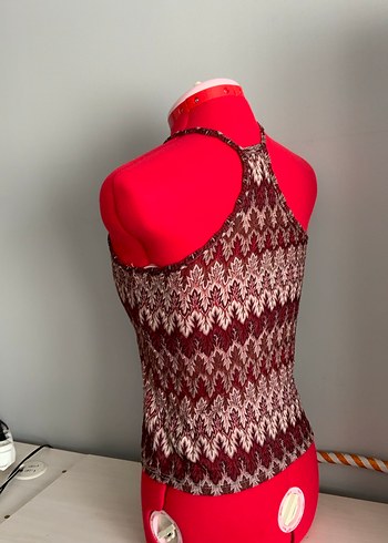 Bordo Bohem Örgü Kolsuz Kadın Atlet - Görsel 3