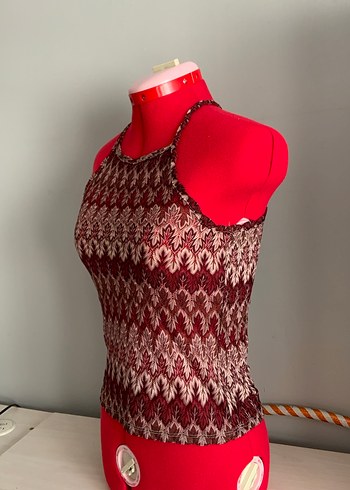 Bordo Bohem Örgü Kolsuz Kadın Atlet - Görsel 2