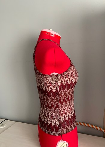 Bordo Bohem Örgü Kolsuz Kadın Atlet - Görsel 5