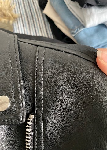 Siyah Kemerli Biker Deri Ceket - Görsel 7