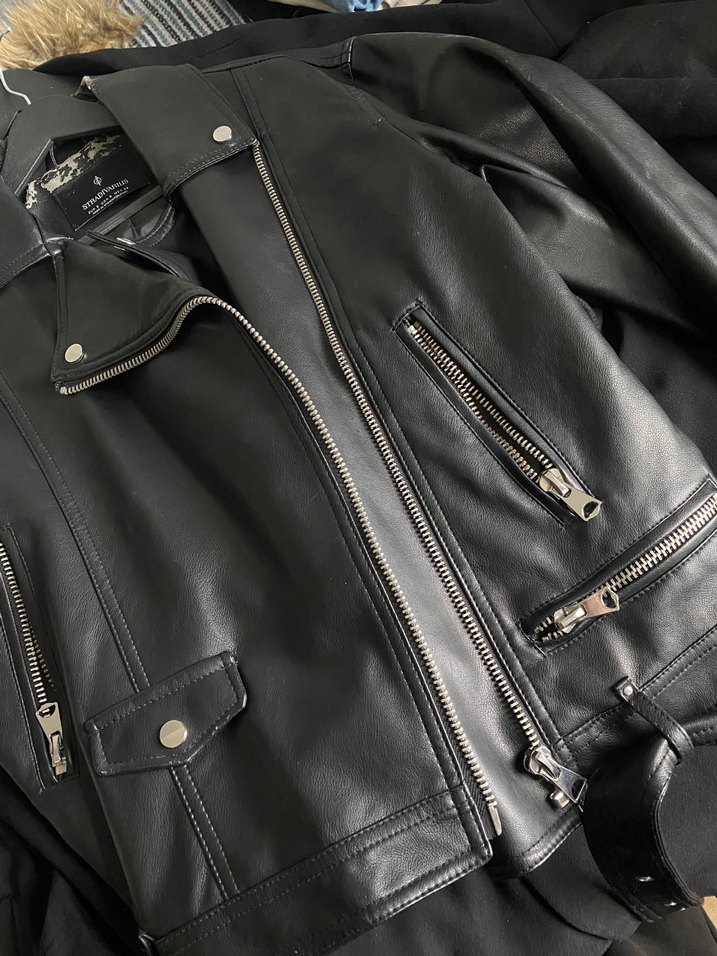 Siyah Kemerli Biker Deri Ceket - Görsel 5