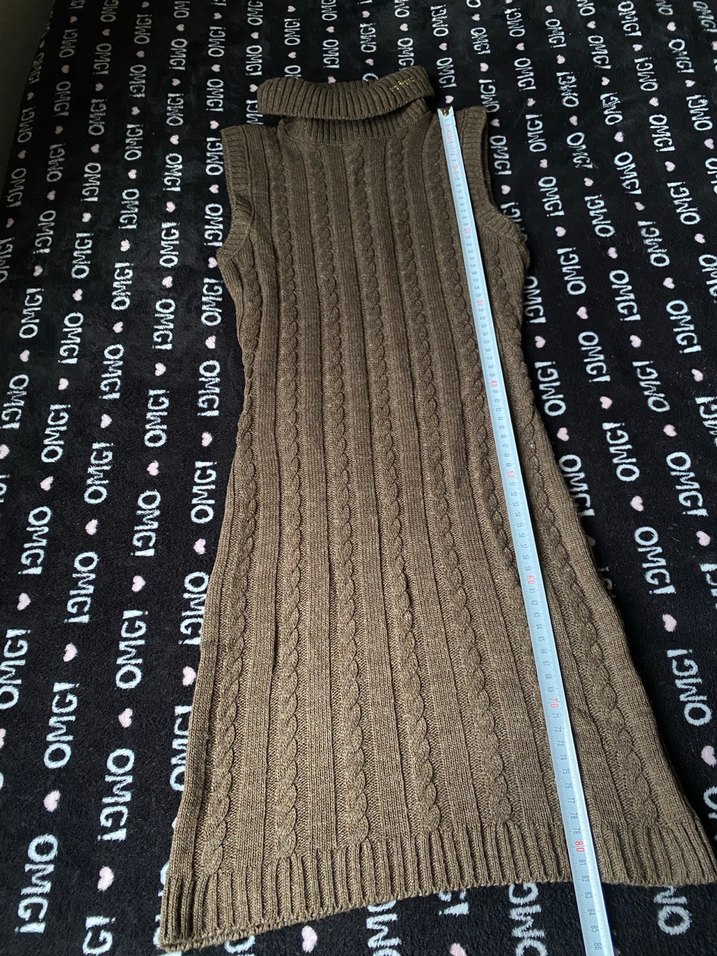 Kahverengi Örgü Boğazlı Kolsuz Kadın Kazak elbise - Görsel 3