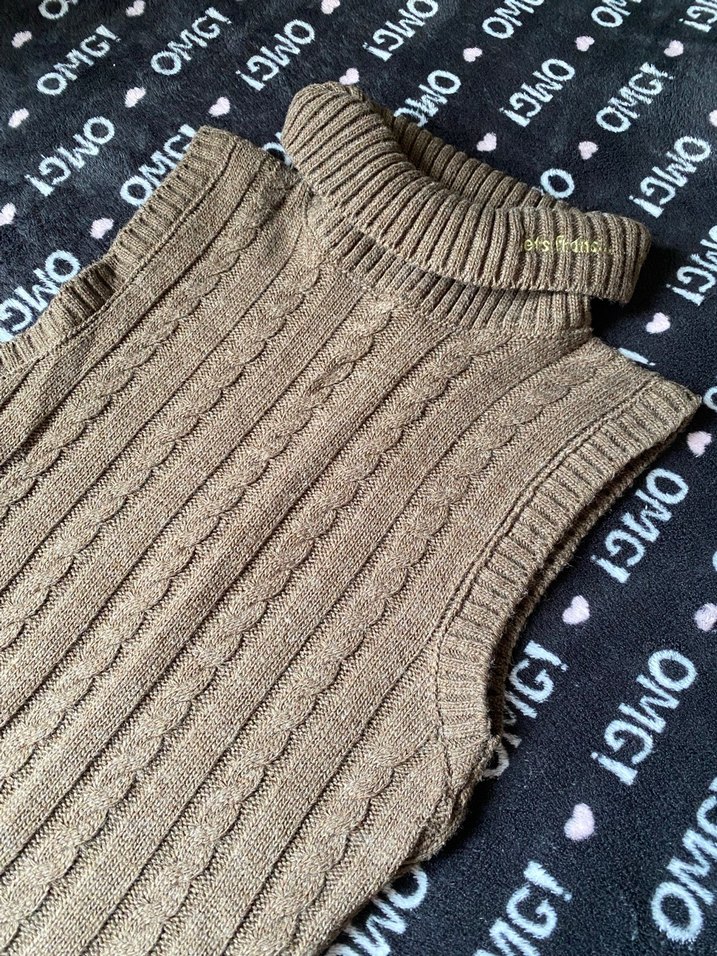 Kahverengi Örgü Boğazlı Kolsuz Kadın Kazak elbise - Görsel 2