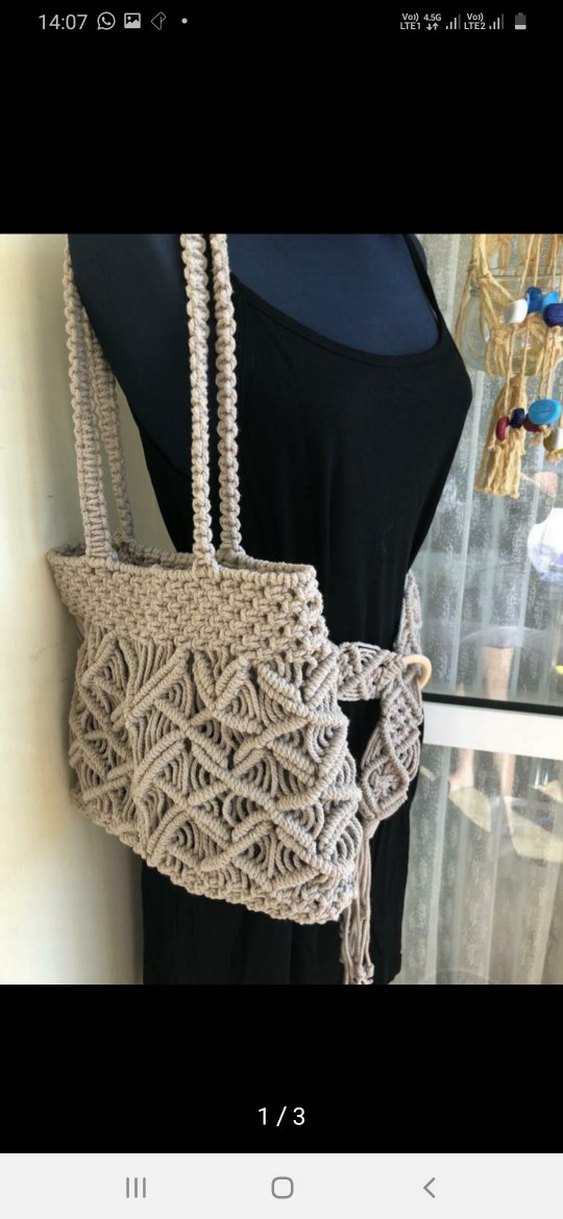 Gri Örgü Bohem Kadın Çanta ve Kemer Seti - Görsel 2