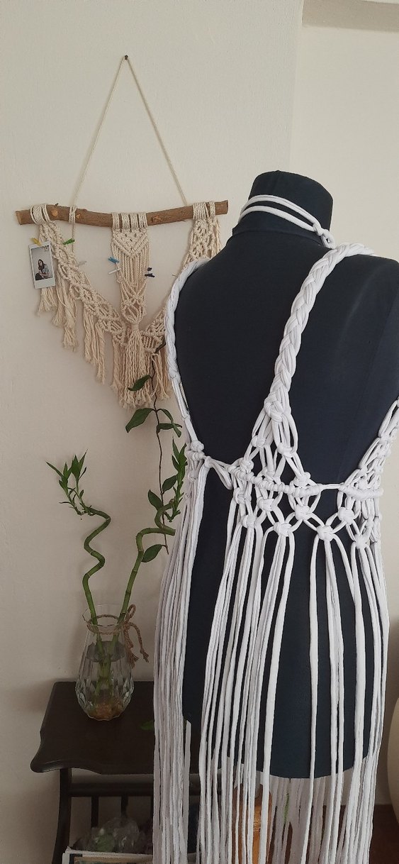 Bohem Beyaz Uzun Örgü Elbise - Görsel 4