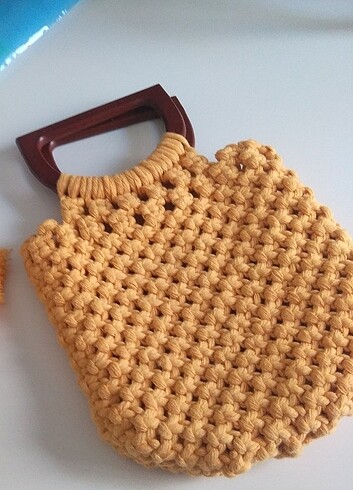 Ahşap detayli mini makrome çanta - Görsel 2
