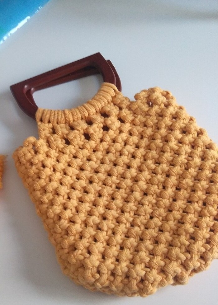 Ahşap detayli mini makrome çanta - Görsel 2