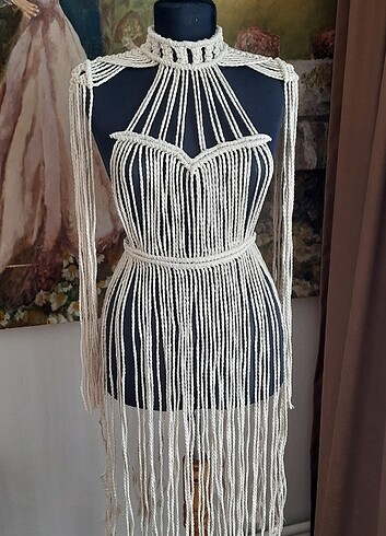 Makrome midi boy elbise - Görsel 6