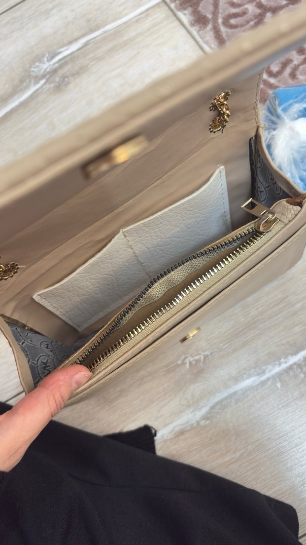 Zara Zincir Detaylı Bej Deri Kadın Çanta - Görsel 3