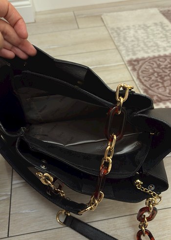 Zincir Detaylı Siyah Deri Kadın Çanta - Görsel 2