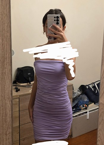 Bershka Lila Drapeli Mini Elbise Mor
