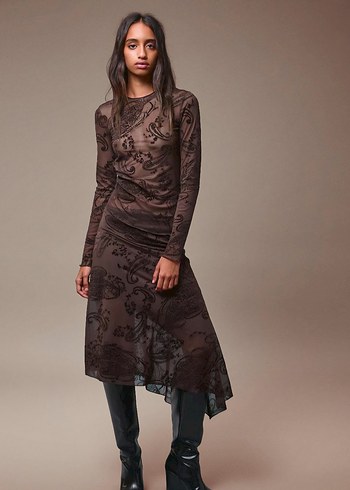 Bershka Asimetrik Tül Dantel Bluz Büzgülü