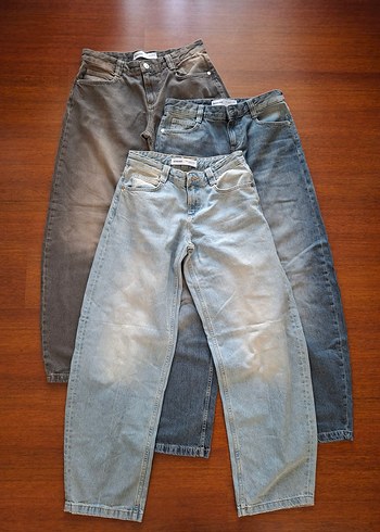 Bershka Barrel Baggy Jeans Gri Kahverengi Koyu Açık Mavi