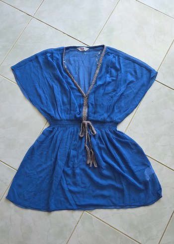 Mavi V Yakalı Bohem Mini Pareo - Görsel 7